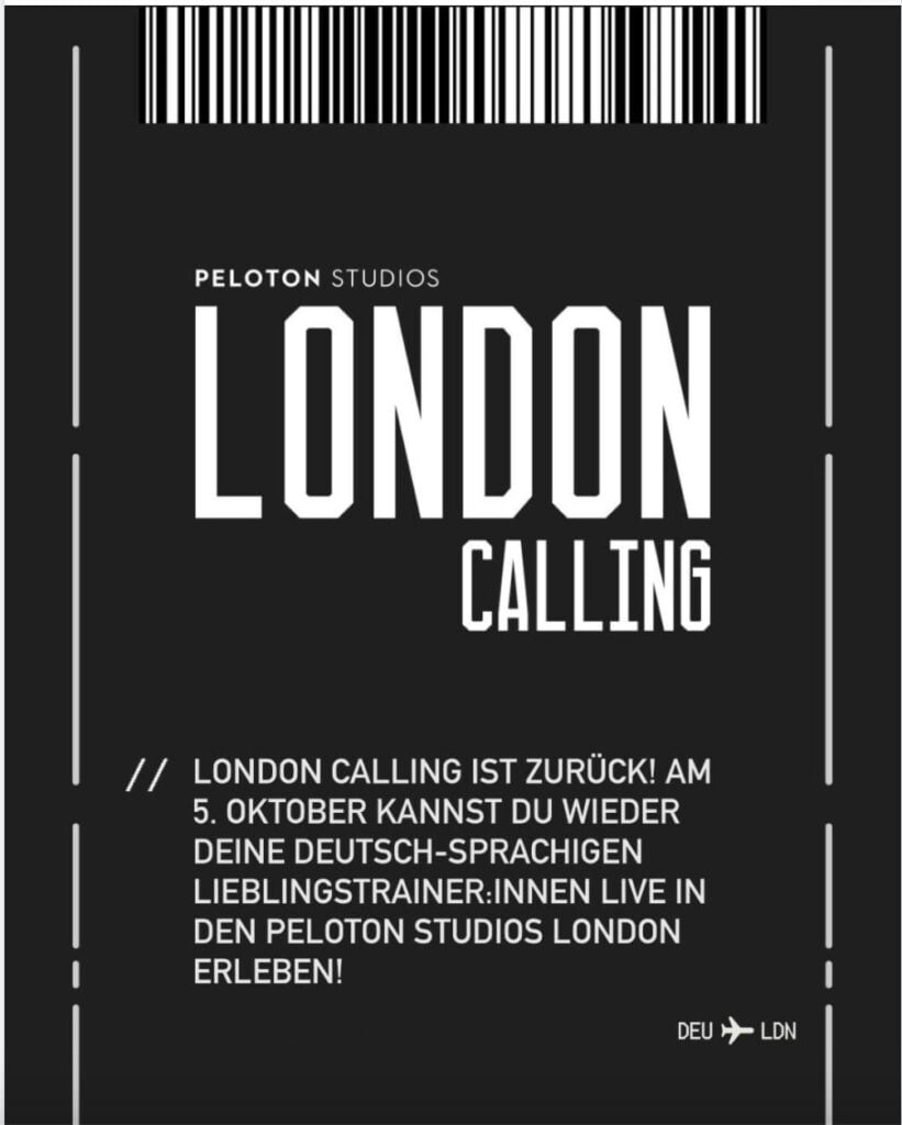 Peloton Germany's Facebook post announcing details of October 5 London Calling event. Image credit Peloton social media.
